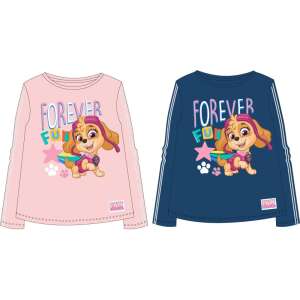 Tricou cu mânecă lungă Paw Patrol roz și albastru pentru fete cu personajul Skye, pe care scrie 'Forever Fun' în față - Mancs Őrjárat