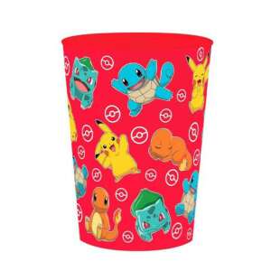 Pokémon Red műanyag pohár, 250 ml, Pikachu, Bulbasaur, Charmander és Squirtle képekkel - Műanyag pohár