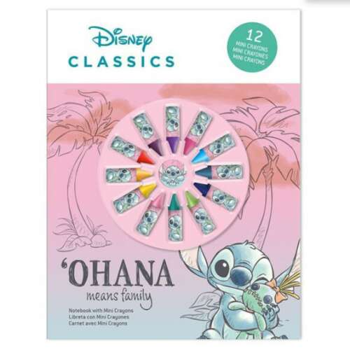 Disney Lilo & Stitch Ohana means family notebook with mini crayons, featuring Stitch and Lilo on the cover