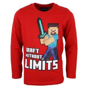 Tricou Minecraft cu mânecă lungă roșu pentru băieți, cu Steve cu o sabie de diamant și textul 'Craft without limits'. - Minecraft