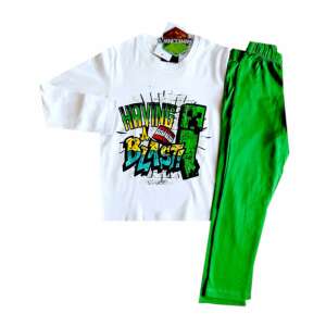 Minecraft Pijamale lungi pentru copii 6-12 ani, tricou alb cu design Creeper verde și pantaloni verzi - Minecraft