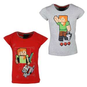 Minecraft Kinder T-Shirt, Rot und Grau, 4-8 Jahre, mit Minecraft Charakter, Wolf und Katze - Minecraft