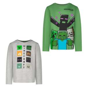 Minecraft Kinder Langarm-Shirt, 2er Pack, Grün und Grau, mit Minecraft-Charakteren - Minecraft