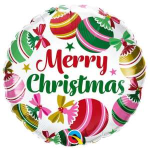 Merry Christmas foil balloon with ornament design, 46 cm - Balloon