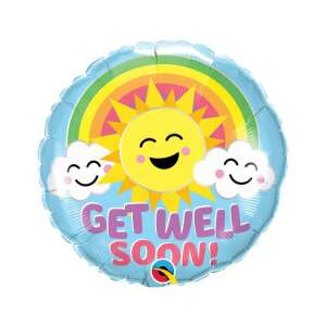 Get Well Soon Sunny szivárvány fólia lufi, 46 cm, Qualatex - Qualatex