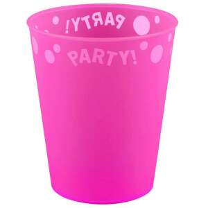 Fuchsia Fluorescent, Fukszia micro prémium műanyag pohár 250 ml, pink plastic cup with party text and white dots - Glass
