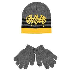 Batman gyerek sapka és kesztyű szett, szürke, sárga Batman logóval - Batman
