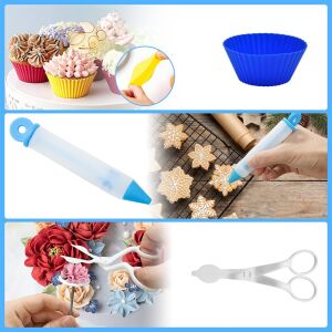 Timeless Tools 150-piece cake decorating set collage: cupcakes, cookie decorating, flower making - Kitchen tool