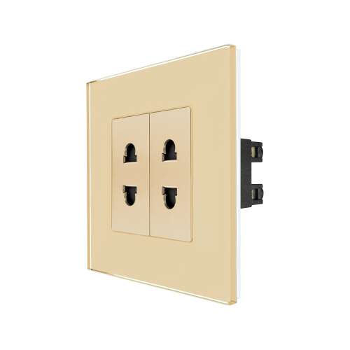 LUXION Dupla Keskeny Ajzat Üveg Konnektor, arany üveg, 2 aljzat, oldalnézet