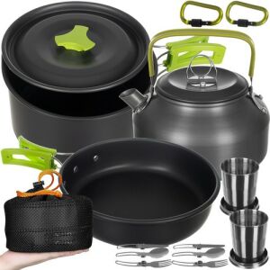 Kültéri kemping főzőkészlet, étkészlet praktikus tokban, teljes készlet - Trizand