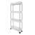 White 4-tier rolling storage cart with stainless steel frame, perfect for kitchen, bathroom, or laundry room organization