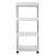 White 4-tier rolling storage cart with stainless steel frame, perfect for kitchen, bathroom, or laundry room organization