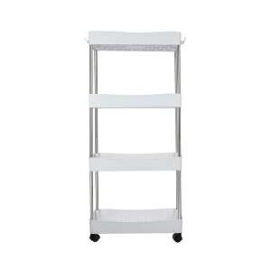 White 4-tier rolling storage cart with stainless steel frame, perfect for kitchen, bathroom, or laundry room organization - Furniture