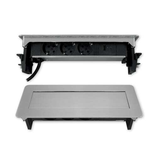 Вграден контакт Commel с 3 гнезда и USB A+C, никел сребро, 16A 3680W