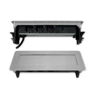 Vstavaná zásuvka Commel s 3 zásuvkami a USB A+C, nikel strieborný, 16A 3680W - Commel