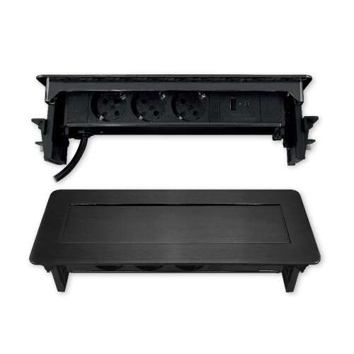 Вграден контакт Commel с 3 гнезда и USB A+C, черен, 16A 3680W