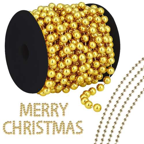 Arany gyöngyfüzér karácsonyfa díszítéshez, 5 méter hosszú, 5 mm átmérőjű
