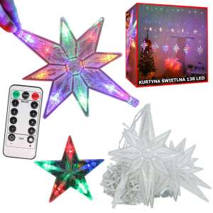 LED csillagfüggöny fényfüzér távirányítóval, 138 LED lámpa, RGB, USB-s, karácsonyi fények, tündérfények - Nonbrand Fényfüzér