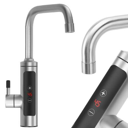 Elektromos átfolyós vízmelegítő csap LCD kijelzővel, 3000W, rozsdamentes acél, konyhai csaptelep, instant melegvíz adagoló