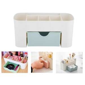 Casket kozmetikai rendszerező ékszerfiókkal és ecsettartóval, kollázs használati példákkal - Kozmetikai rendszerező