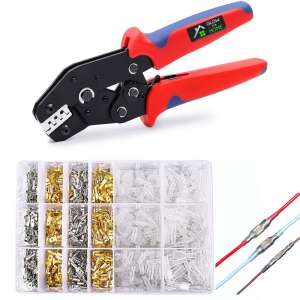 GlowforHome professional wire crimping kit with 600 connectors, transparent protection, self-adjusting ratchet pliers, storage box, AWG 10-12, AWG 12-14, AWG 14-16, AWG 16-2 - Pliers