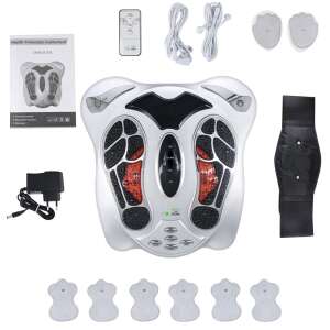 EMS lábmasszázs készülék, GlowforHome, 25 masszázs mód, 99 intenzitási szint, 8 elektromos izomstimulációs tapasz, Ezüst színben