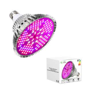 GlowforHome 100W LED Grow Light Bulb with 150 LEDs for Indoor Plants and Vegetables, Full Spectrum, E27 Socket, Silver - Bulb