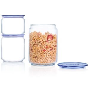 Luminarc Plano 500ml üveg ételtároló kék fedővel, granolával töltve - Luminarc