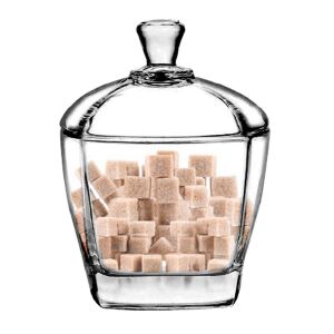 Luminarc Sterling átlátszó üveg cukortartó fedővel, barna kockacukorral töltve - Luminarc