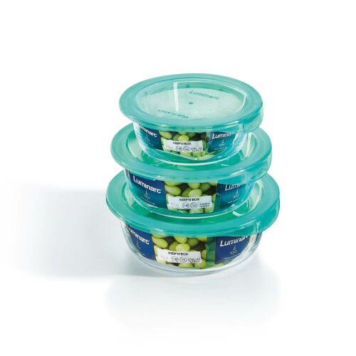 Egymásra rakott Luminarc Keep'n'Box Lagoon üveg ételtárolók fedőkkel