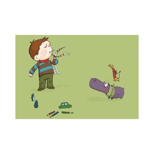 Berg Judit Doktor Maszat Diafilm imagine: Băiat jucând de-a doctorul cu jucării hipopotam și girafă - Filme diapozitive