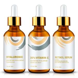 Sada Envisha Sevich Premium Anti-Aging Sérum na Tvár, 3 fľaše, kyselina hyalurónová, vitamín C, retinol, 90ml - Sérum na tvár