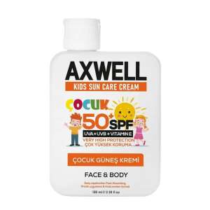 Axwell Kids Sun Care Cream SPF50+ for face and body, with UVA/UVB protection and Vitamin E, 100ml - Sunscreen