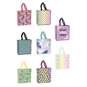 Sada 9 farebných nákupných tašiek s rôznymi vzormi, vrátane kvetinových, zvieracích a textových - Batohy, tašky pre škôlkarov