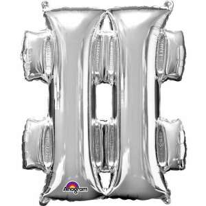 Silver hashtag balloon, 33 cm, Anagram - Party Supply