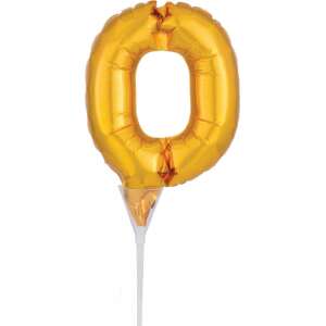 Gold number 0 foil balloon for cake, 15 cm - Party Supply