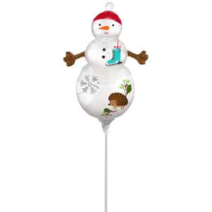 Woodland mini foil balloon snowman with hedgehog and snowflake design - Party Supply