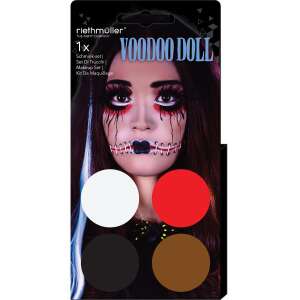 Voodoo Doll makeup set by Riethmüller, 4 colors, white, red, black, brown, includes brush - Face Paint