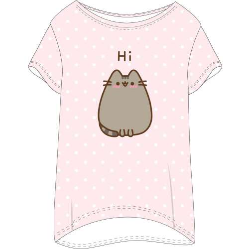 Pusheen női rövid hálópóló fehér pöttyös mintával és Pusheen macska mintával