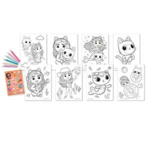 Gabby's Dollhouse coloring book set with crayons and stickers, featuring Gabby and her cat friends - Activity Book, Coloring