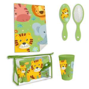 Jungle animal themed kids hygiene set with a towel, hairbrush, cup and a toiletry bag - Hygiene kit