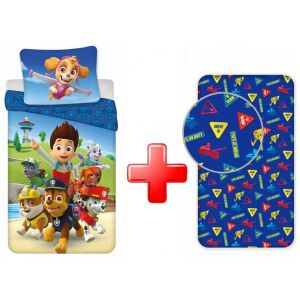 Set lenjerie de pat Paw Patrol cu cearșaf cu elastic, cu Skye și echipa Paw Patrol - Lenjerie de pat