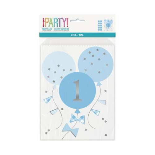 Blaue und silberne Ballon-Party-Geschenktüten für eine erste Geburtstagsfeier, 8 Stück