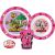 Minecraft children's dinnerware set with plate, bowl, and cup. Pink color.