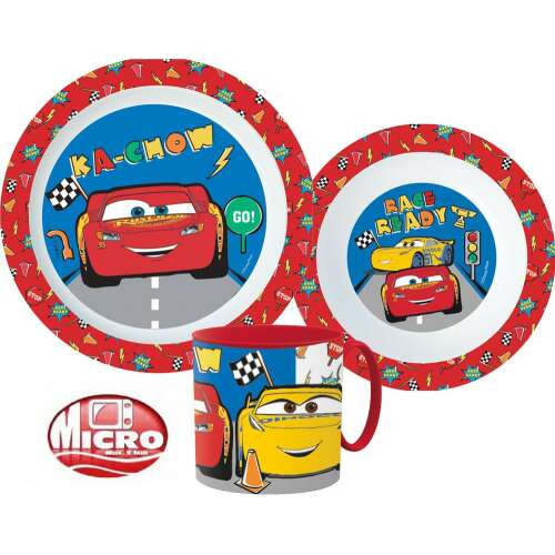 Disney Cars 3-teiliges Kindergeschirr-Set mit Lightning McQueen und Mater, enthält eine Schüssel, einen Teller und eine Tasse, mikrowellengeeignet