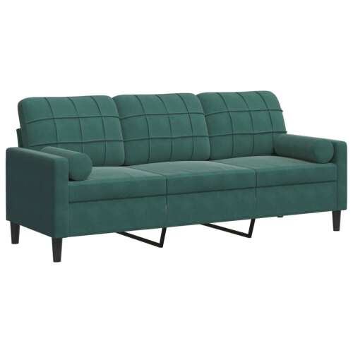 VidaXL Bársony Kanapé - Sötétzöld - 3 Személyes - 180 cm