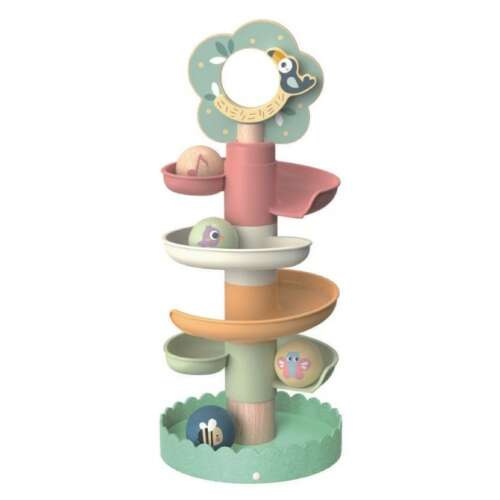 Tooky Toy fa golyópálya tükörrel, szórakoztató és fejlesztő játék babáknak és kisgyermekeknek