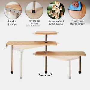 Quasar & Co. Universal Corner Shelf with 3 shelves, wood and metal construction, features and benefits - Kitchen storage rack