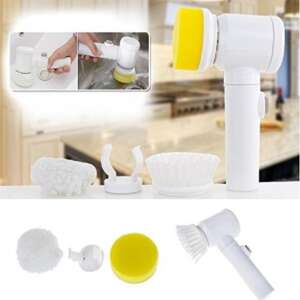 Electric cleaning brush set with 5 attachments, including a sponge, a brush, and a polishing head - Cleaning brush