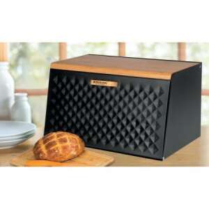 Bohmann bread box, black with wooden lid, bread storage container - Bread Bin
